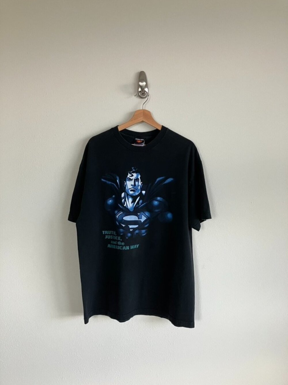 Vintage Superman Warner Bros Movie Promo Black Tee Size‎ X-Large